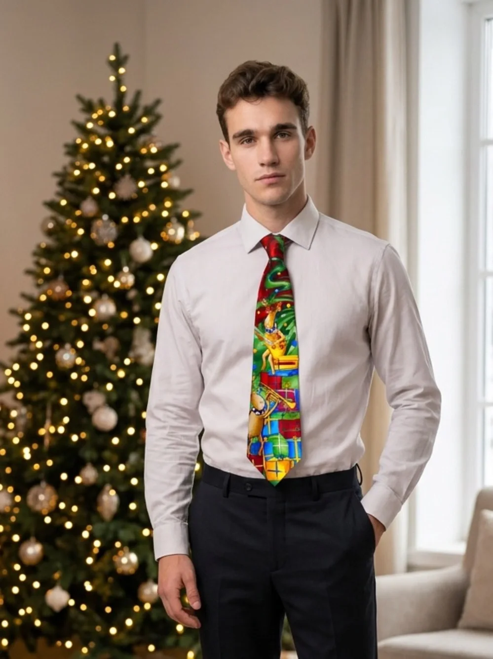 J. Garcia Dracula Claus Collection Sixty Christmas Men's Tie Reindeer & Gifts